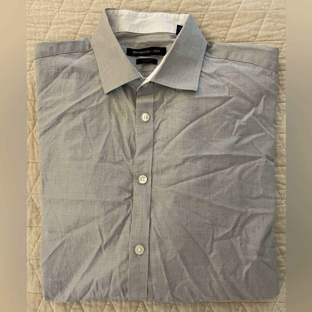 John Varvatos Star USA Slim Fit Spread Collar Shirt in Gray Size 16 1/2-35